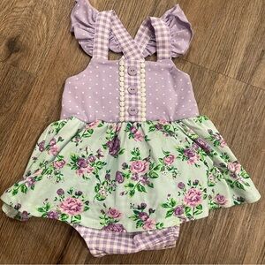 Serendipity Romper Baby Girl Sz Newborn Pastel Purple Mint Floral Gingham Girly